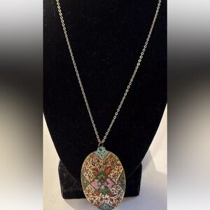 Antique 1920-30 Hand-painted Mother of Pearl Pendant Necklace